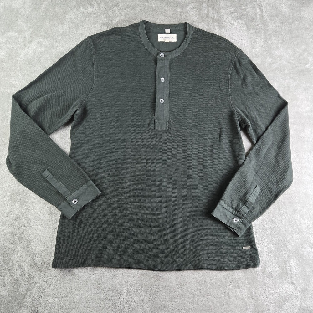 Farrell Sweatshirt Mens XL Green Henley Micro Waffle KnitLong Sleeve Crew Neck
